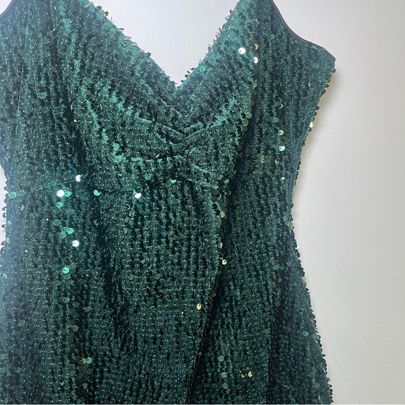 Zara Basic Dark Green Emerald Sequin Mini Dress Size Small - Picture 5 of 10